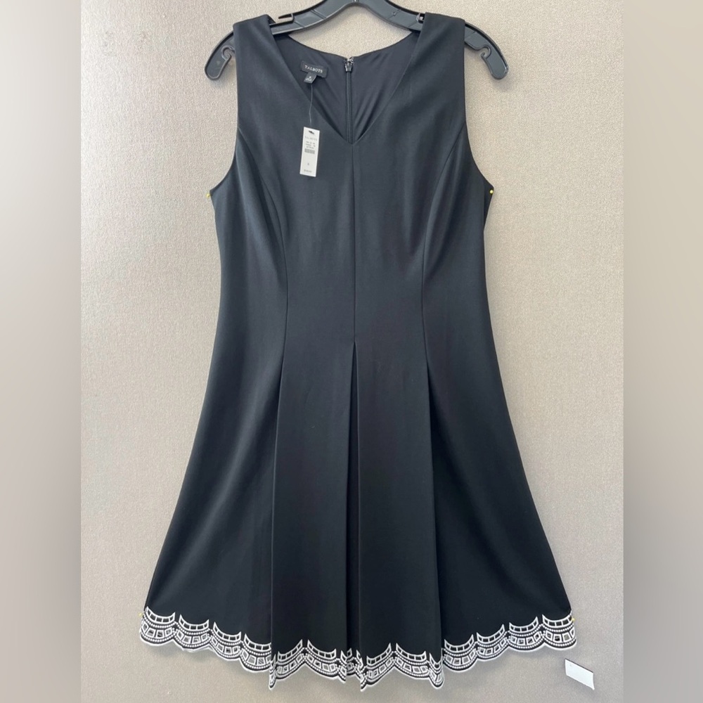 (NWT) Talbots Black Pleated A-line Dress with White Trim